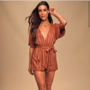 Lulu - Striped Romper - Burnt Orange / Rust / Size: XS